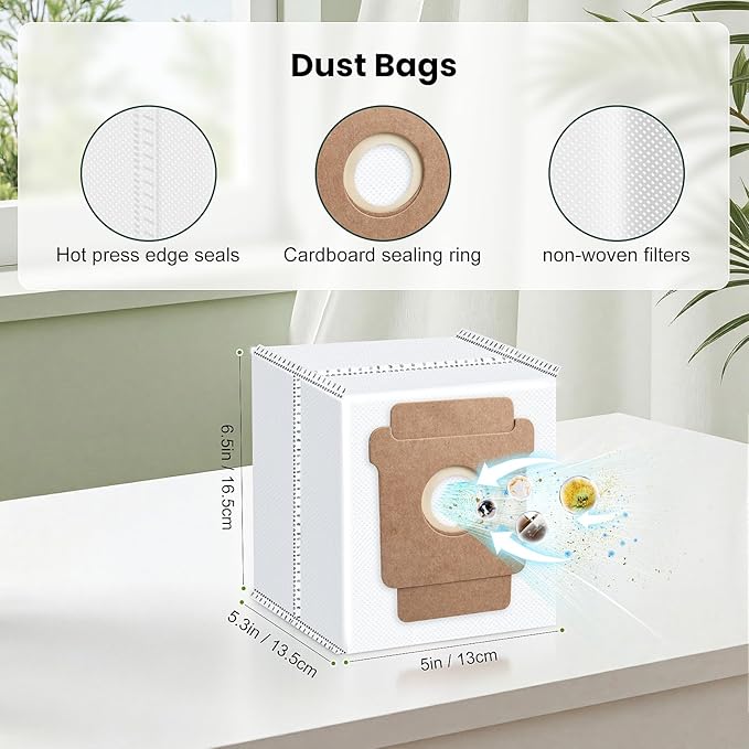 25 Pack Roomba Replacement Parts for iRobot 104 / Roomba 105 Combo / 105 Vac / Q052 Robot Vacuum & Mop, 2 Bristle Brush, 6 Edge-Sweeping, 6 Filters, 6 Dust Bags, 4 Mop Pads, 1 Cleaning Brush