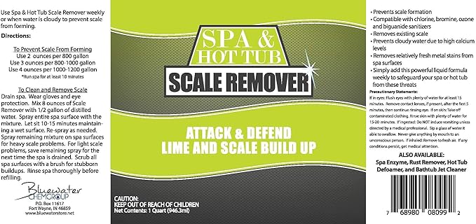 Spa & Hot Tub Scale Remover - Quart - Hot Tub & Spa Descaler, Scale Stain & Lime Stain Remover