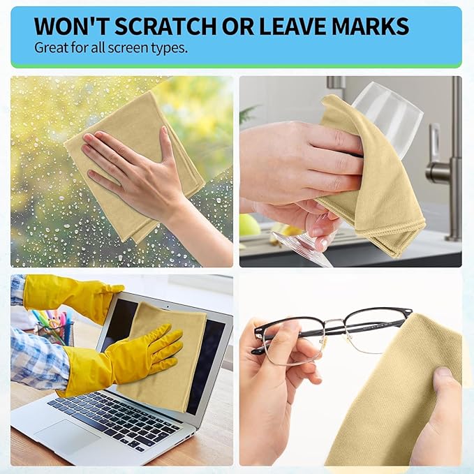 HOMERHYME Microfiber Cleaning Cloth - 6 Pack Glasses Cleaning Cloth, 16" x 14" Window Cleaning Rags, Streak Free Lint Free Polishing Cloths Wipes for Eye Glass, Stainless Steel, Windshield, Beige
