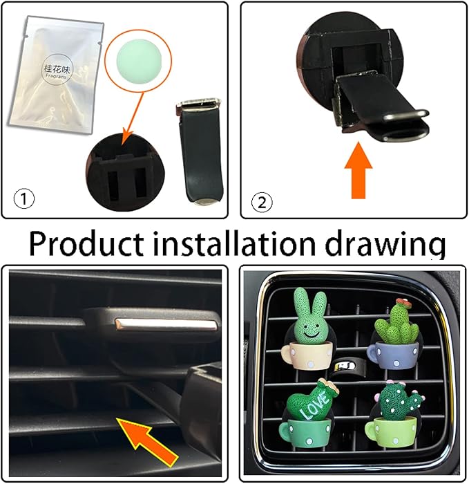 4 Pcs Cactus LOVE Air Vent Clips, Cute Car Air Fresheners, Funny Diffuser Vent Clips, Interior Decor Charm, Accessories for Women