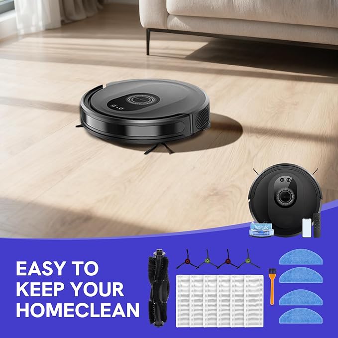 Replacement Parts for Tikom G8000 Max Vacuum: Only for G8000 Max and 2025 Year L8000 Pro Robot Vacuum Accessories Kit,1 Main Brush,4 Side Brushes, 4 Fliter, 4 Mopping Cloth, 1 Small brush(16 Pack)