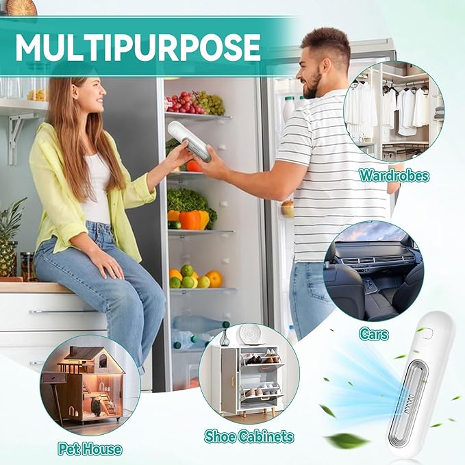 JOJOCY Fridge Deodorizer, USB Rechargeable 2 Modes, Reusable, Antifreeze Design, Effective Odor Eliminator for Fridge, Freezer, Car, Wardrobe, Cabinet