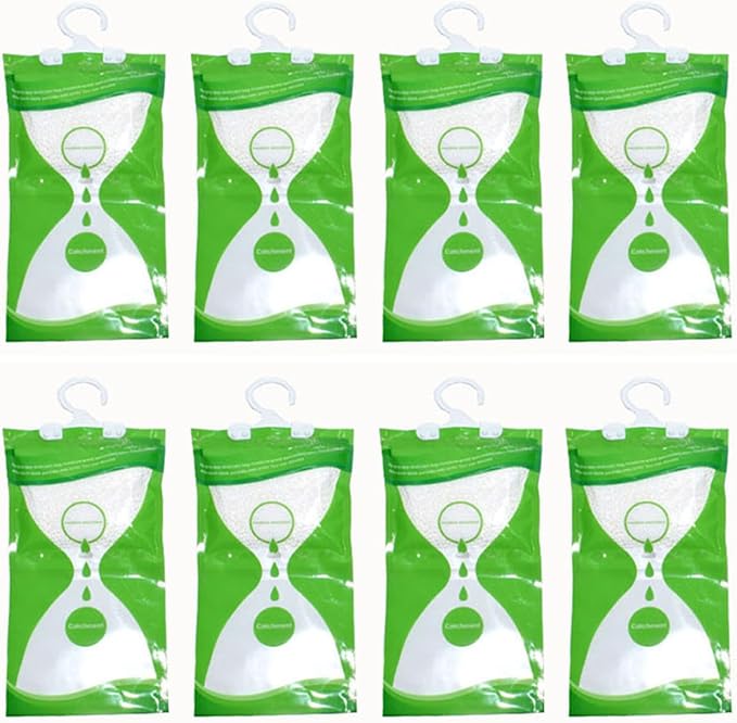 Moisture Absorbers Packets, 8 Pack - Eliminates Musty Odors for Fresher, Cleaner Air, Humidity Packs, Dessicant Packets, Hanging Closet Dehumidifier Bags(green)