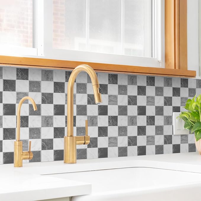 Peel and Stick Backsplash, New Upgrade Design 9" x9"Square Marble Tiles,3D Adhesive Premium Mosaic Tiles, Peel and Stick Tiles for Kitchen,Bathroom, Wall Tile(10-Sheet).