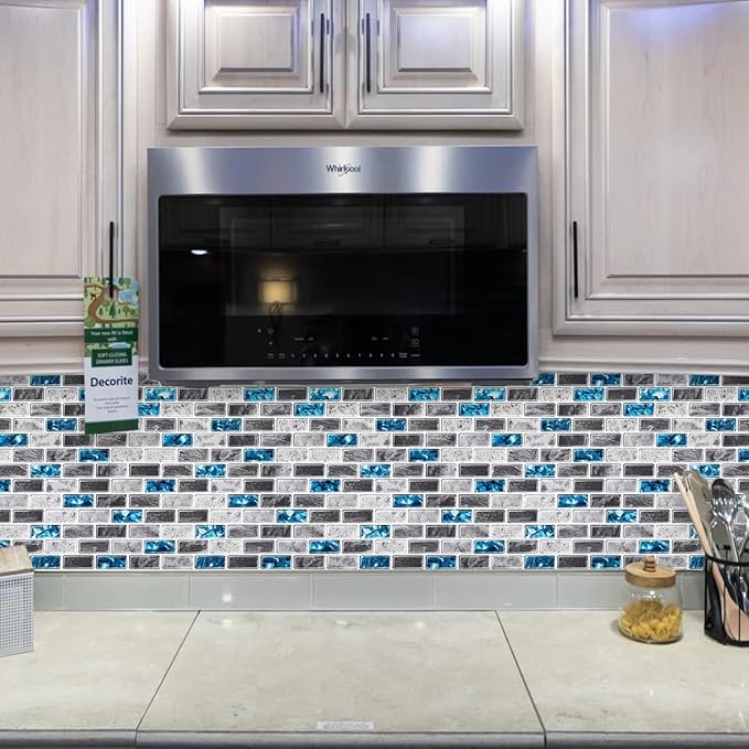 Marble Peel and Stick Backsplash for Kitchen, 10-Sheet Premium 3D Self Adhesive Tile Sticker for Kitchen Backsplash and Bathroom, Marble Look Decorative Tiles(12"x12")