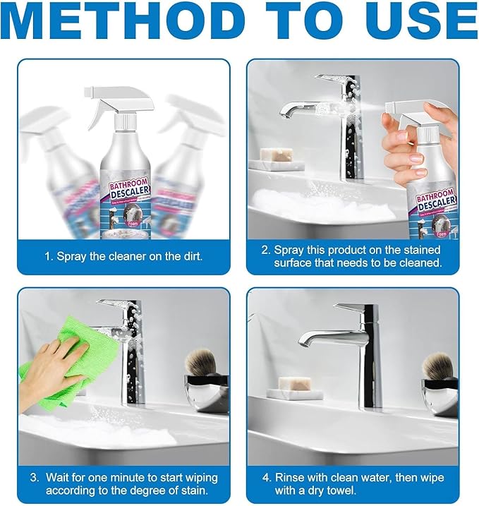 Bathroom Descaler Cleaner, Powerful Stubborn Stains Cleaner, All-Purpose Bathroom Descaler Foam Spray for Bathroom Toilet Bath Shower Glass Cleaner (1, 3pc)