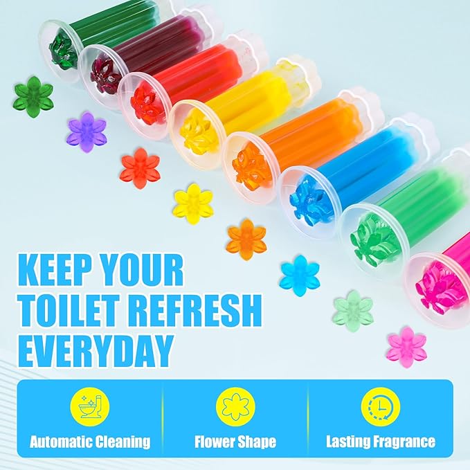 16 Pack Toilet Gel Stamp, 192 Stamps 6 Kinds Of Scent Toilet Bowl Cleaner Gel, Long-Lasting Flowers Shaped Bathroom Freshener, Keeps Toilet Fresh Fragrant and Clean