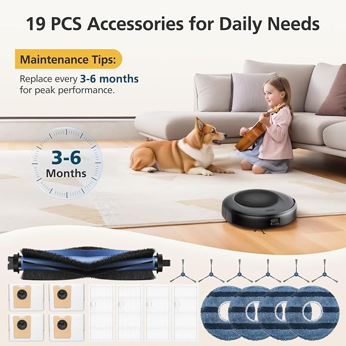 ๐ข๐บ๐ป๐ถ ๐๐ฎ๐ฌ Accessory Kit for eufy Omni C20 Robot Vacuum, ๐ญ๐ต ๐ฃ๐๐๐ Replacement Parts Include: 1* Main Rolling Brush, 4* Washable Filter, 6* Side Brush, 4* Dust Bag, 4* Mop Pad