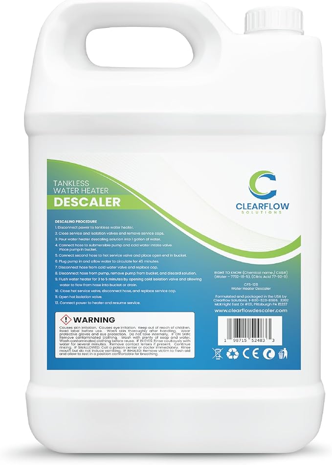 Tankless Water Heater Descaler - Premium Descaler for Tankless Water Heater Systems, Restores Heating Efficiency, Nontoxic, Biodegradable, Made in USA! 128 Ounce (1 Gallon)