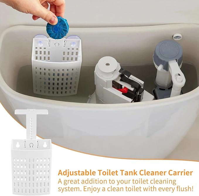 2 Pcs Toilet Tank Cleaner Caddy with Adjustable Hook, Toilet Cleaning Tablet Holder, Toilet Tank Carrier for Blue Tablets & Bleach Pods