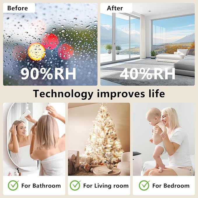 Dehumidifier 1657ML 58OZ Small Dehumidifier for Home 230 Ft² Safety Dehumidifiers Adjustable 10 Color Lights 5 Timers 3 Setting Modes Auto Shut Off Protection Low Noise For Bedroom Bathroom