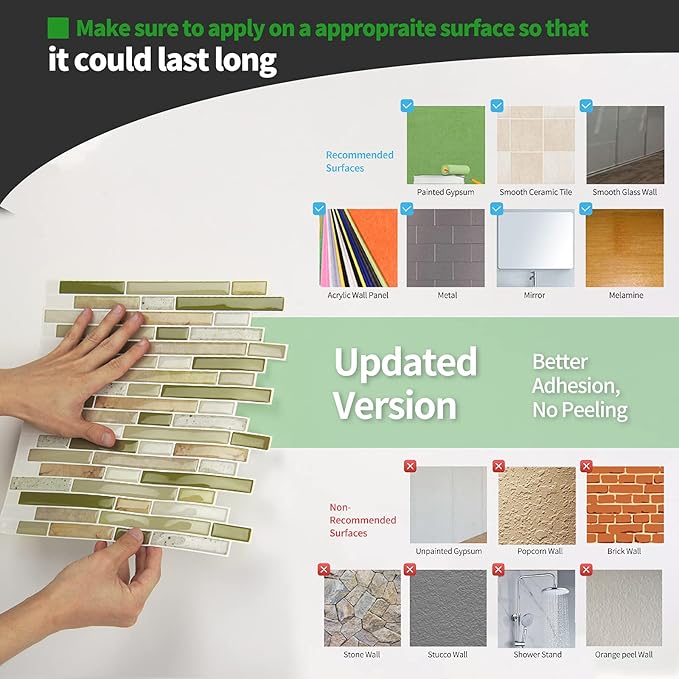 LONGKING 10-Sheet Self-Adhesive Peel and Stick Backsplash for Kitchen, Vinyl Decorative Tiles (Chrysophoron)