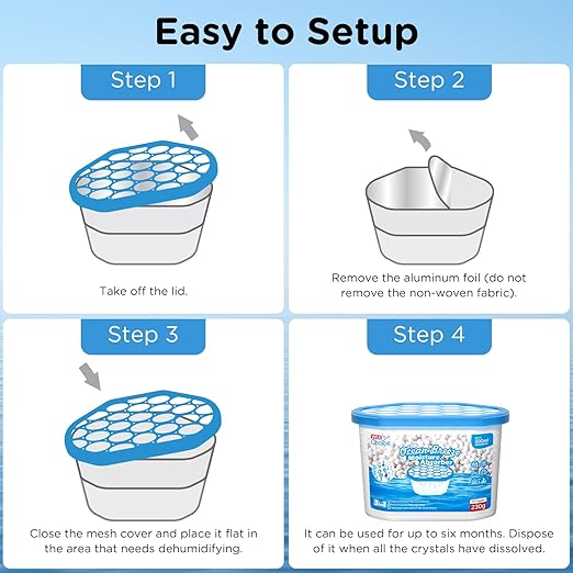 W&E Choice Moisture Absorbers with Ocean Breeze, Portable Dehumidifier for Closet & Bathrooms, Kitchen, Humidity Absorber Odor Eliminator Absorber 6 Pack