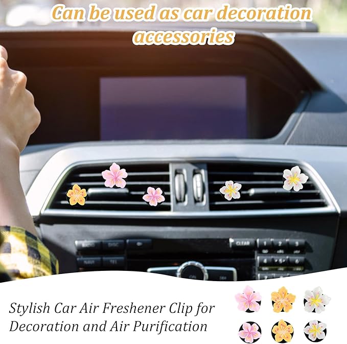 6 Pcs Flower Car Air Vent Clips Cute Car Air Freshener Vent Clips Pink Hawaiian Hibiscus And Cherry Blossom Accessories For Interior Aesthetic Decorations Pink, White, Yellow