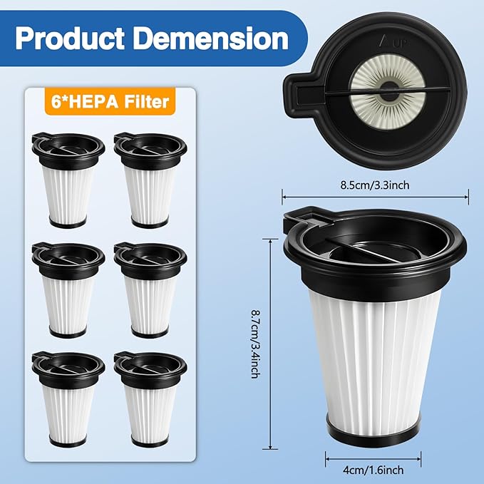 6 Pack HEPA Filter Replacement for Wyze Cordless Vacuum | Removable & Washable | Compatible with Wyze Cordless Vacuums 