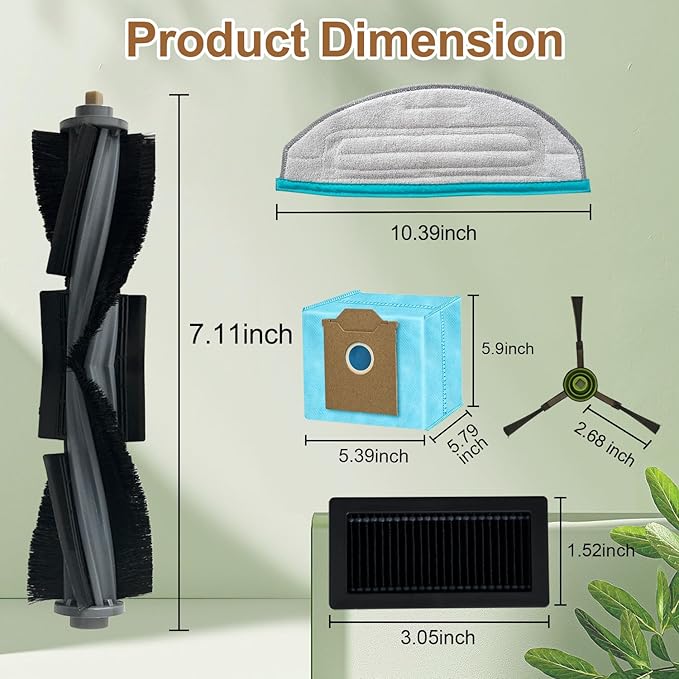 Replacement Parts Compatible with Ecovacs Yeedi Cube Robot Vacuum, Accessories including 1 Main Brush, 4 Side Brush, 2 Hepa Filter, 2 Mop Pad, 4Dust Bags