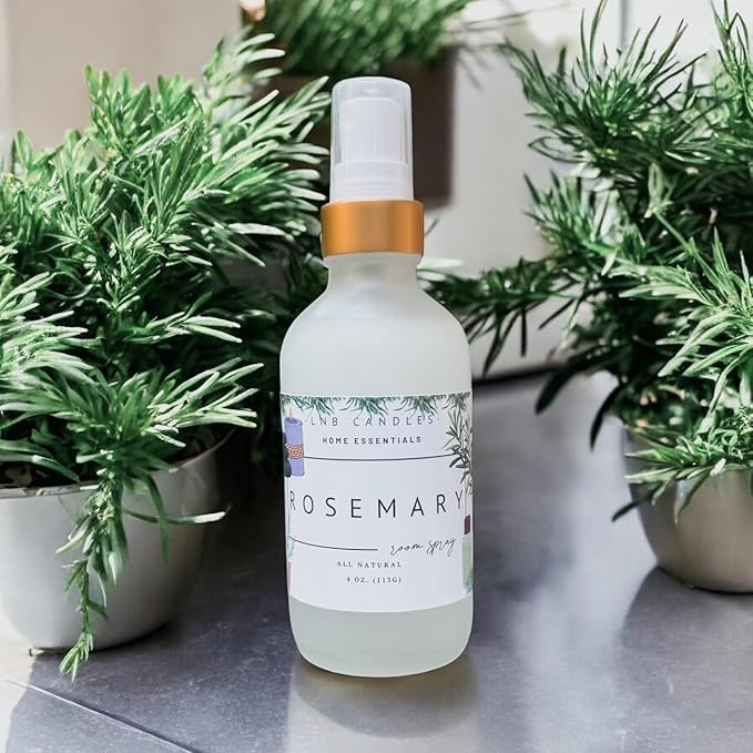 Rosemary Room and Linen Spray Made In USA Clean Ingredients Essential Oils Long Lasting Scent AIr Freshener Glass Bottle Floral Garden Herb