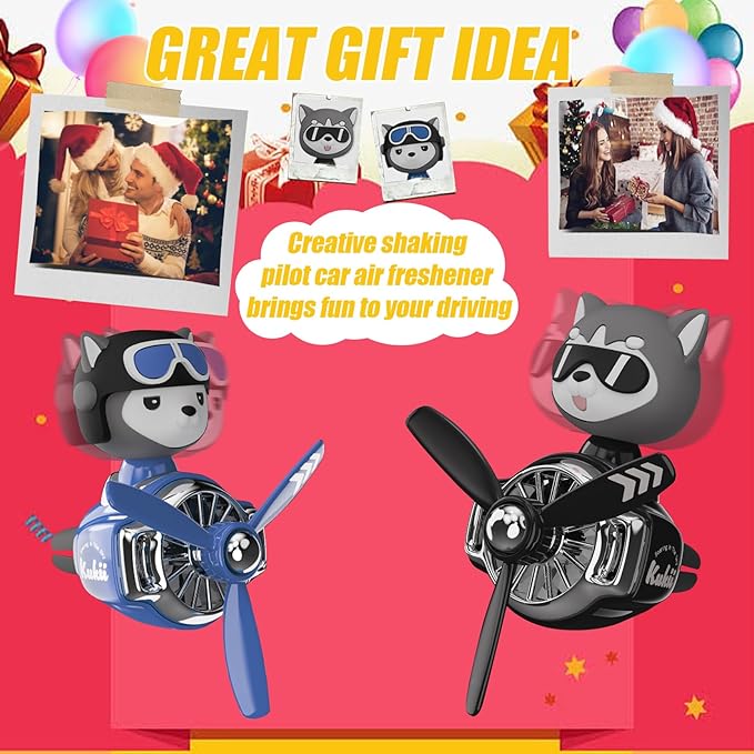 2Pcs Car Air Fresheners, Cute Bear Pilot Automotive Air Outlet Creative Car Perfume Diffuser, Automotive Accessories Air Vent Decoration with 8 Fragrant Tablets (Black 3+Blue 2)