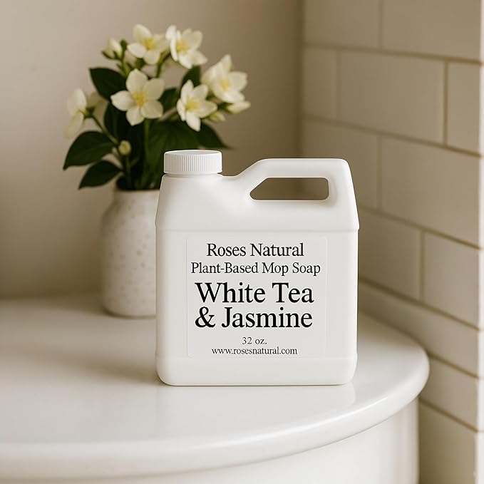 Plant-Based Floor Cleaner Mop Soap – 32 oz | Streak-Free, Highly Scented, Concentrated Mop Solution for Tile, Vinyl, Hardwood & Sealed Floors | Non-Toxic, Eco-Friendly (White Tea & Jasmine)