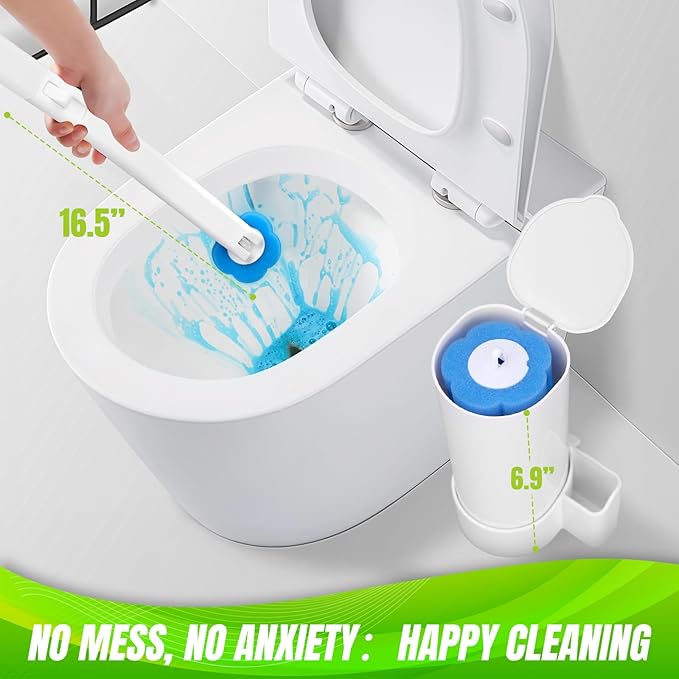 KOKL Disposable Toilet Brush, Toilte Wand Kit, Toilet Brushes and Holders with 48 Refills, Toilet Bowl Brush, Toilet Bowl Cleaning Wands, Toilet Cleaning System for Bathroom Maintenance