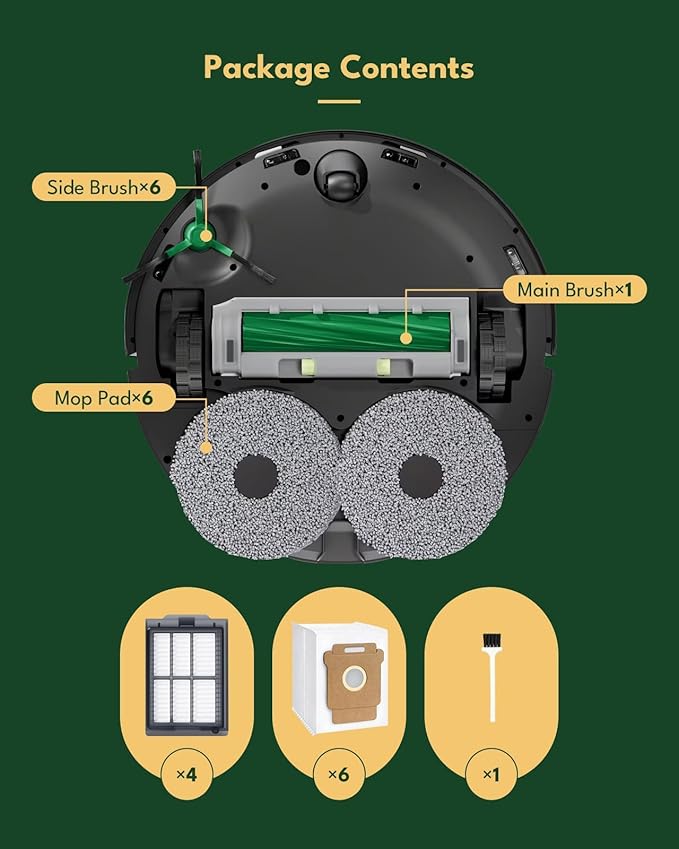 Replacement Parts for iRobot Roomba Plus 405/505/507 Combo Robot : 1 Main Brush, 6 Side Brushes, 4 HEPA Filters, 6 Dust Bags, 6 Mop Pads, 1 Cleaning Brush,Accessories for roomba-24 Pcs