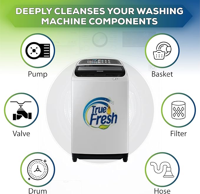 True Fresh 15-Pack Washing Machine Cleaner Tablets (12-Month Supply) & 2-in-1 Toilet Brush & Plunger Set - Ultimate Deep Cleaning for a Fresh, Sparkling Home
