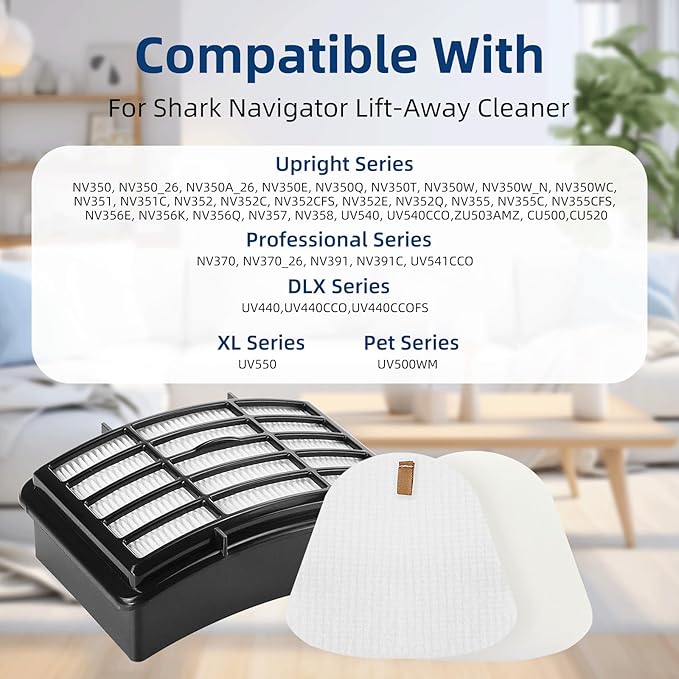 4 Foam + 2 Hepa Filter Replacement for Shark ZU503AMZ NV380 UV440 UV540 NV356e NV360 NV352 NV350 NV351 NV355 NV358 NV370 NV391 CU500 CU510 Navigator Lift-Away Deluxe Vacuum Part Xff350 Xhf350