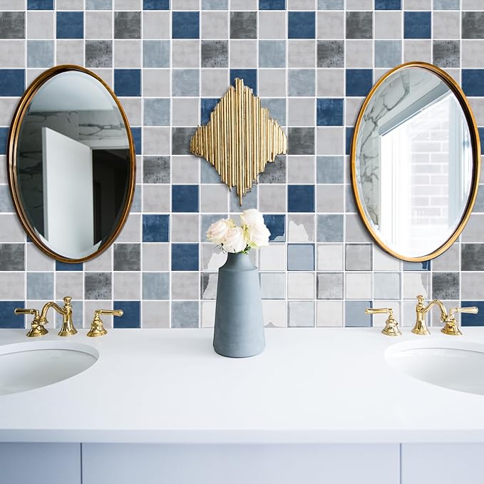 Peel and Stick Backsplash, New Upgrade Design 9" x9"Square Marble Tiles,3D Adhesive Premium Mosaic Tiles, Peel and Stick Tiles for Kitchen,Bathroom, Wall Tile(10-Sheet).