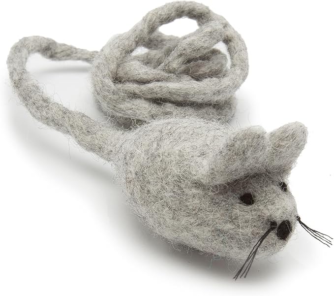 Glaciart One Felt Mouse Cat Toy β Soft Fuzzy Enrichment 100% Natural Wool - Interactive Catnip Play Cat Toy Set - Safe for Pets, Non-AZO Colored Dyes - 42β Long