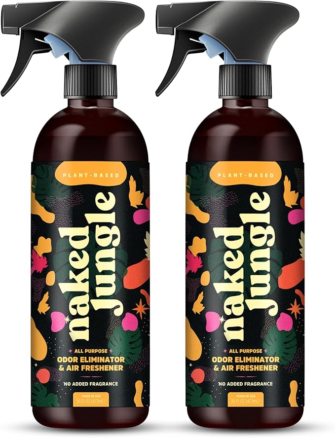 Naked Jungle Premium Plant-Based Odor Eliminator for Strong Odors, Air Freshener Spray, Non Toxic Air Fresheners For Home, Room Deodorizer, No Added Fragrances (16oz, 24oz & 32oz)