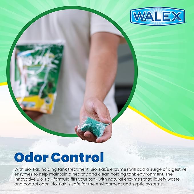 Walex Bio-Pak Black Holding Tank Deodorizer & Waste Digester Drop-Ins - Advanced Enzyme Formula for Rapid Breakdown of Waste & Paper,Removes Odors-& Cleans Tank; Alpine Fresh,10 Count (Pack of 2)