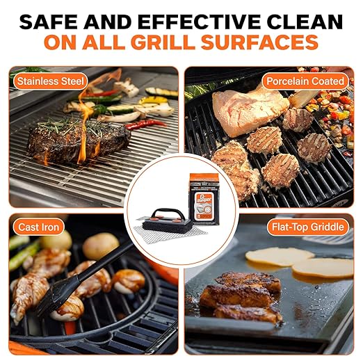 Proud Grill Q-Swiper BBQ Grill Cleaner Set - 1 Grill Brush with Scraper and 25 BBQ Grill Cleaning Wipes, Bristle-Free & Wire-Less, Safe Way to Remove Grease and Grime for A Clean and Healthy Grill