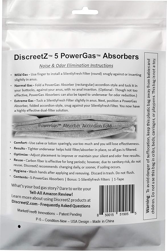 Gas pads absorb odors & sound, activated charcoal odor absorber flatulence pads, bad gas relief for adults, silence sound, women & men charcoal odor absorber underwear pads for buttocks. 5-Count P-5