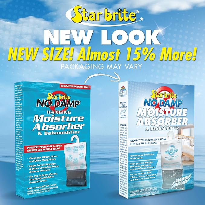 STAR BRITE No Damp Moisture Absorber & Dehumidifier Hanging Bag - Simple, Portable, Humidity Control for Boats, RVs, Seasonal Homes & More - Prevent Odor & Moisture Damage - 16 OZ (085470)
