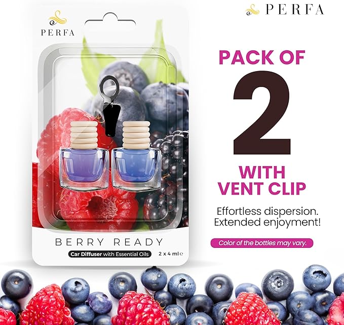 Pack of 2 Car Air Fresheners For Women | Berry Ready Scented Automotive Car Accessories with Vent Clips | Long Lasting Perfume Diffuser | Hanging Air Freshener Scent | Premium Fragrance By Perfa