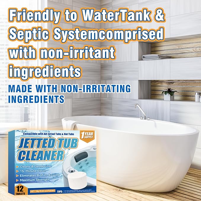 Jetted Tub Cleaner Bathtub Tabs, 12 Heavy Duty Jetted Tub Cleaner,Compatible with Jets, Tubes, Whirlpool & Spa Bath System,No Harsh Chemicals, Professional Septic Safe Solution