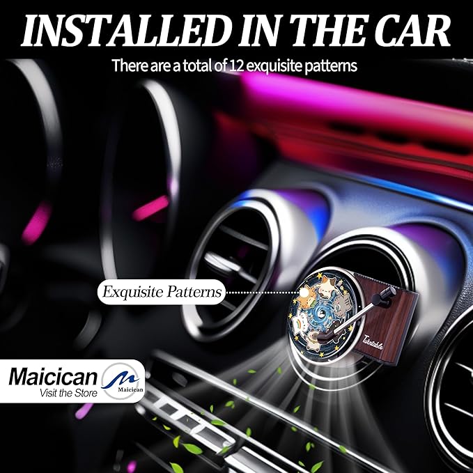 Maicican 12 PCS Starry Sky Cat Car Air Freshener Vent Clip, Cute Car Air Freshener with Record Player Design, Unique Car Accessories and Decor for Music Lovers or Cat Lover (Starry Sky Cat B)