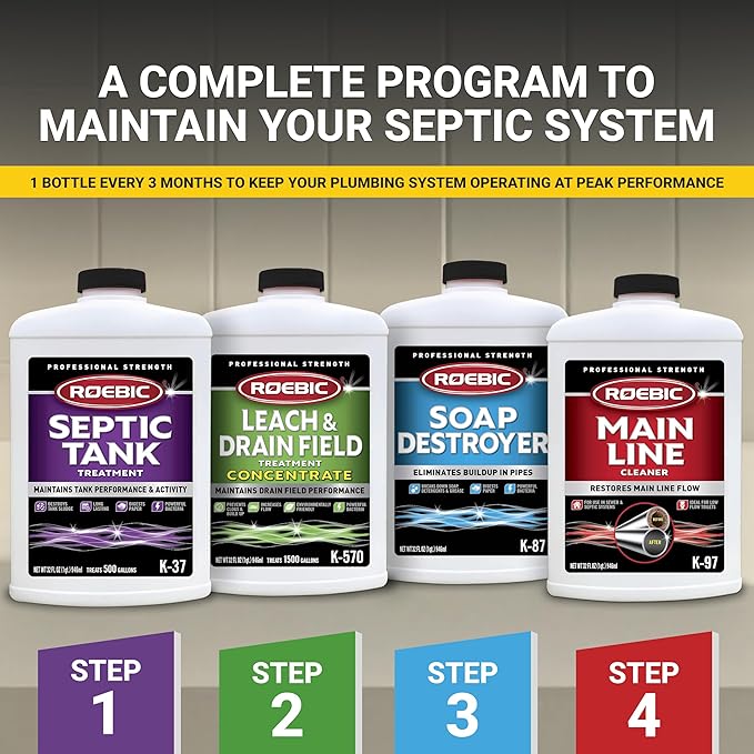 Roebic K-37-Q Septic Tank Treatment: Removes Clogs, Environmentally Friendly Bacteria Enzymes, Safe for Toilets, 32 Fl Oz - Lasts 1 Year, 32 Ounces