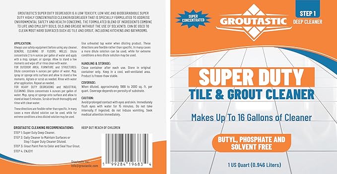 Super Duty Degreaser Heavy Duty Tile & Grout Cleaner for Kitchens, Bathrooms & Floors Removes Grease & Deep Stains Concentrated
