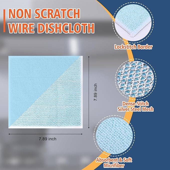 2-Sided Cleaning Dish Towels for Kitchen Microfiber Wash Cloths,30pcs Non Scratch Wire Dishcloth,Wire Dishcloth Home Essentials-Reusable Steel Wool Scrubber Washcloths,Set for Pans Sinks & Cookware