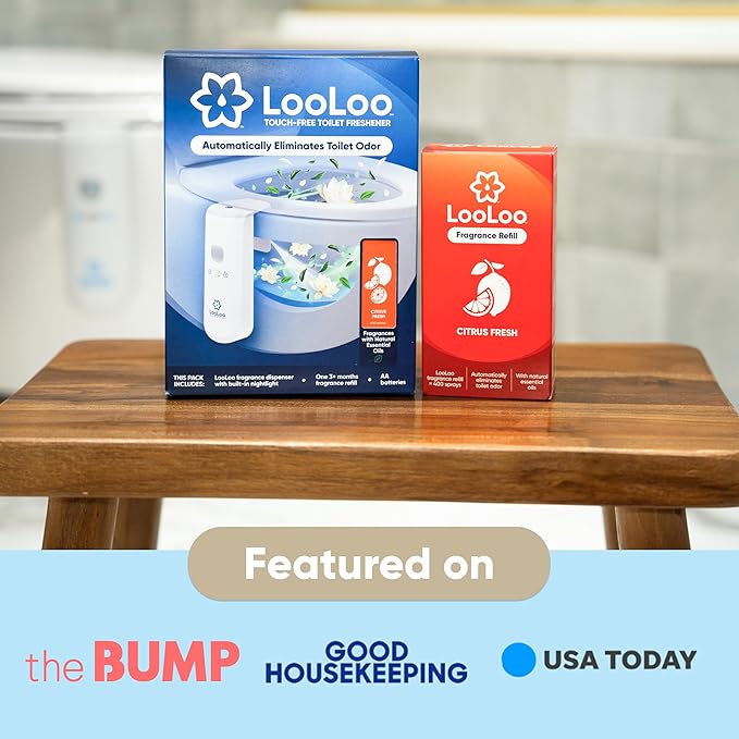LooLoo 3.0 Touch Free Toilet Freshener Automatic Air Freshener Spray for Bathroom Starter Kit with Light and Deodorizer, Bathroom Spray - Citrus Fresh