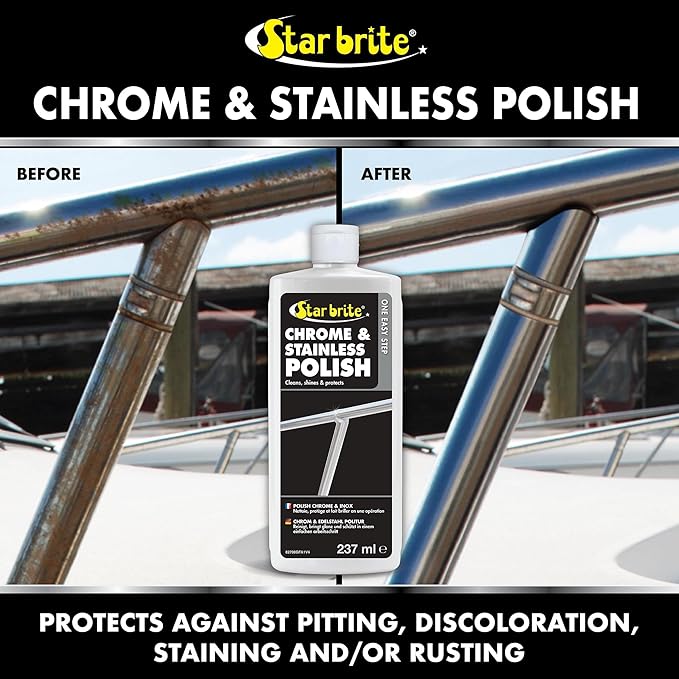 STAR BRITE Chrome & Stainless Polish - Marine Grade Formula Protects Against Pitting, Salt Deposits, Staining & Rust on Chrome, Stainless Steel, Copper, Tin & Brass (082708)
