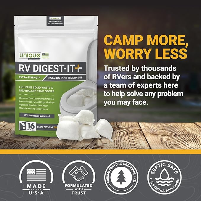 Unique RV Digest-It+ Extra-Strength RV Toilet Treatment Pod - Liquifies Waste and All Brands of Toilet Paper - Eliminates Odors at the Source (16 Pods) (Pack of 2)