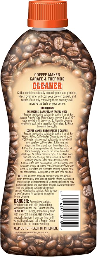Bar Keepers Friend Coffee Maker Cleaner (2 x 12 oz) Removes Stains & Oily Residue from Espresso Machines, Carafes, Thermos, Drip Coffee Pots, Single-Cup Coffee Makers & More