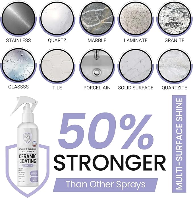 Fixture Shield Home Ceramic Coating Spray (8 oz) - SiO₂ Hydrophobic Protection for Kitchen & Bath | Repels Fingerprints, Stains & Hard Water | Extra Strength Formula | Made in USA