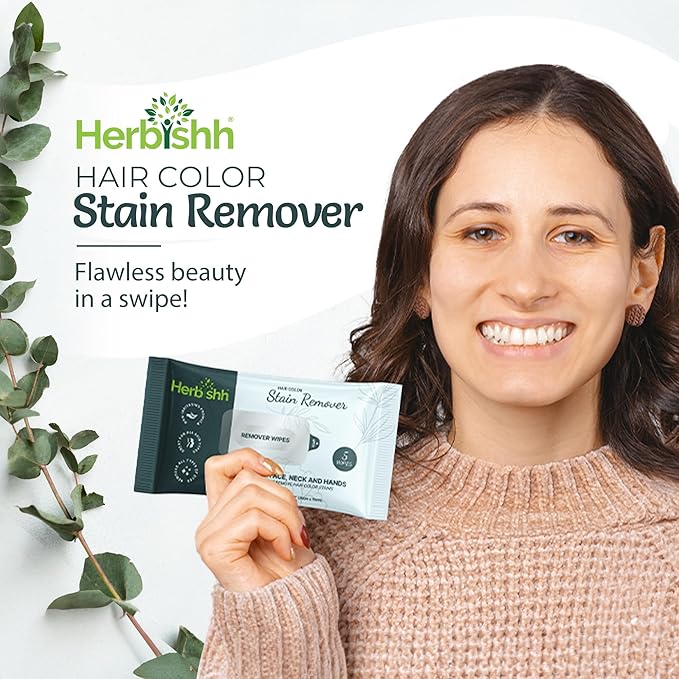 Herbishh Hair Color Shampoo for Gray Hair Purple 500 ML + Hair Color Stain Remover Wipes - Travel Pack With 5 Wipes