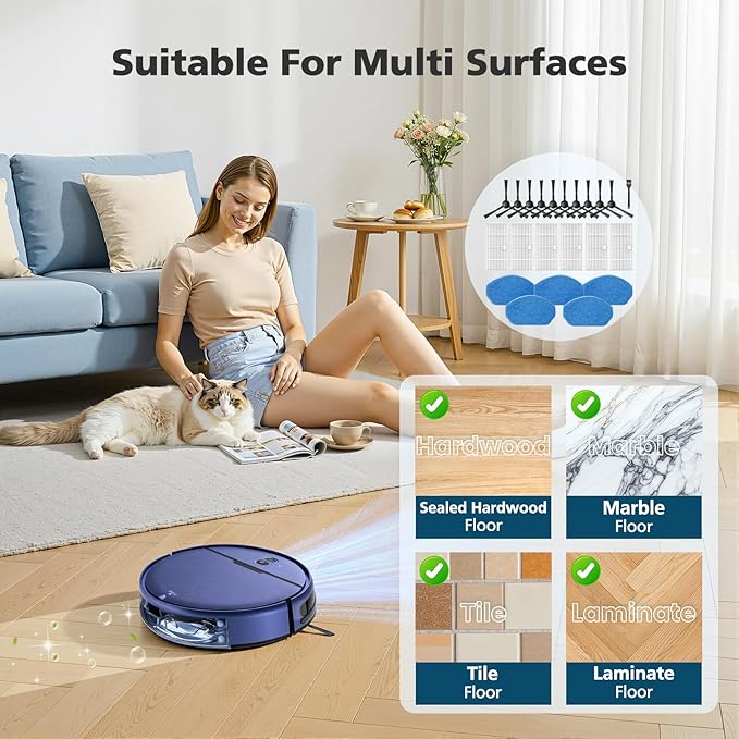 Replacement Parts for XIEBro Life BR151, for ZCWA BR151, for MANVN BR151, for Kilgone G20, for MAMNV BR151, for MANVINS G20, for ZC WAS BR151, for iMartine BR151, 6 Filters, 5 Mop Pads, 10 Side Brush
