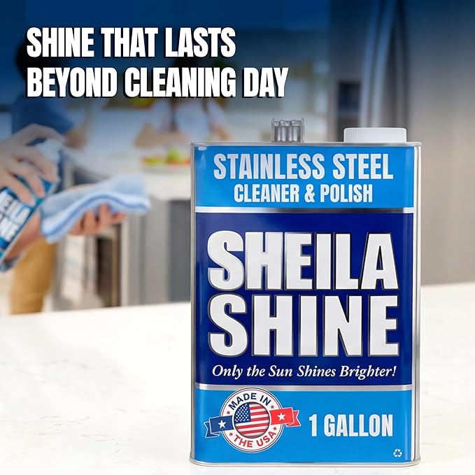 4 x 1 Gallon Sheila Shine Stainless Steel Cleaner and Polish - Cleans, Polishes & Protects Kitchen Appliances, Refrigerators, Sinks, Ovens & Grills - Stainless Steel Refrigerator Cleaner
