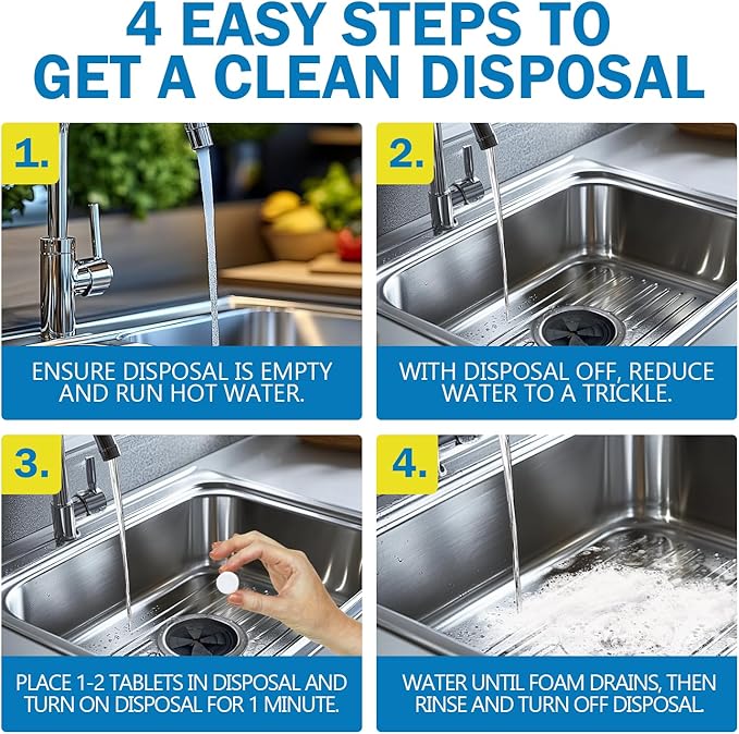Garbage Disposal Cleaner and Deodorizer 24 Pack, Active Garbage Disposal Cleaner Tablets, Sink Deodorizer for Smell, Powerful Foaming with Lemon Scent
