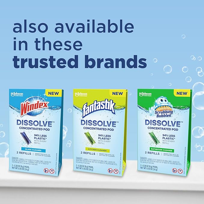 Windex Dissolve Concentrated Pods, Multisurface Cleaner Starter Kit contains 1 Reusable Bottle, 1 Concentrated Dissolvable Pod